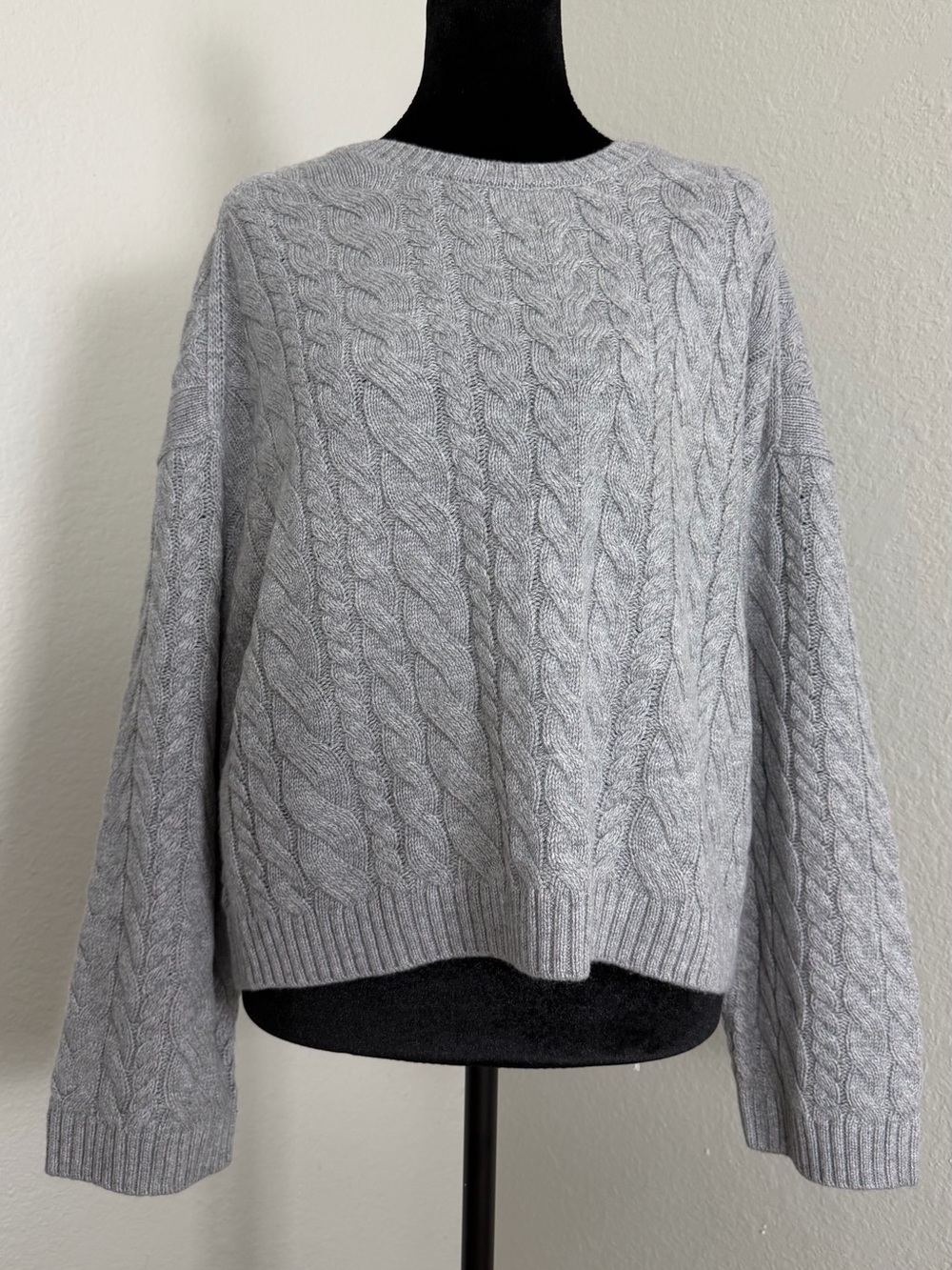 NWT J.Crew Lambswool Cable Knit Tie-Back Bow Sweater Gray M BV361 - Picture 12 of 12